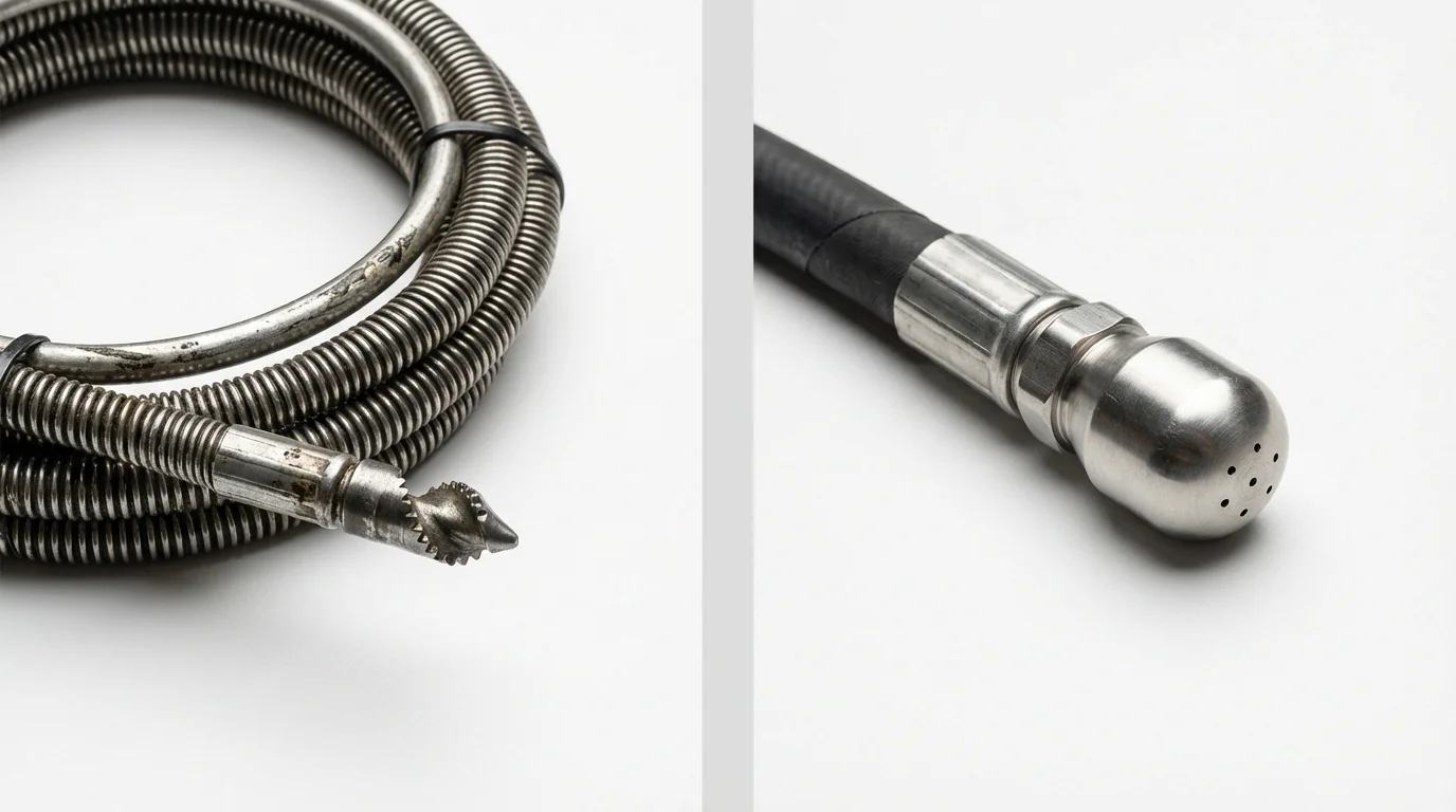 Drain snake cable and hydro jetting nozzle used for drain cleaning in Loretto, TN